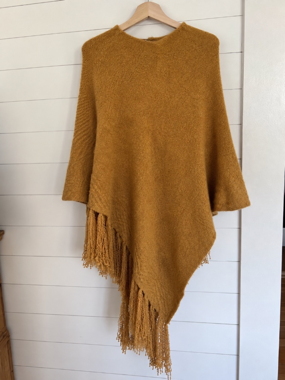 Kuna 100% Baby Alpaca Poncho Camel Asymmetrical Fringe Wrap Cape